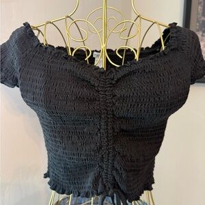 Rue21 Black Smocked Crop Blouse